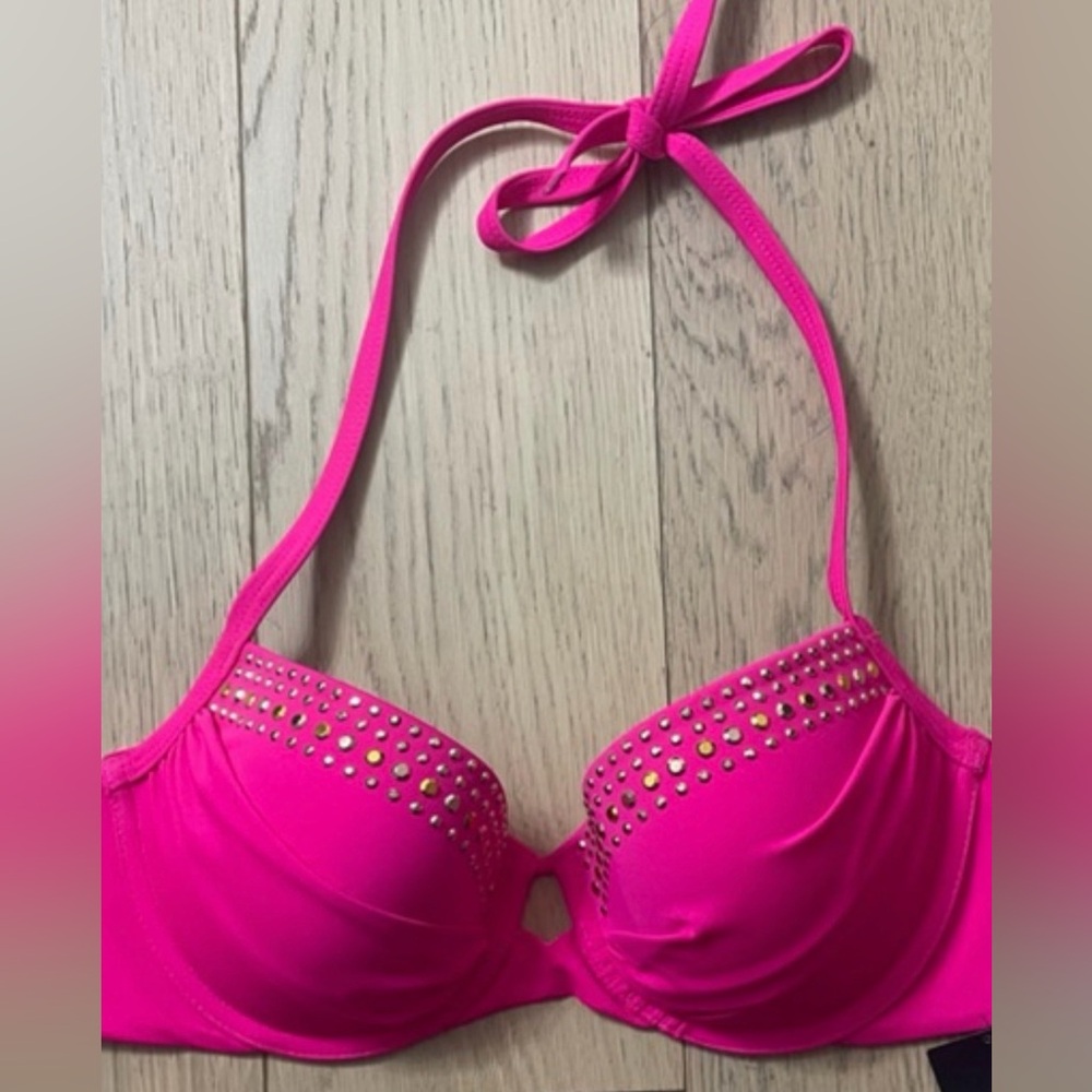 NWT Victoria's Secret Swim Vibrant Pink Rhinestone Embellished Bikini Top